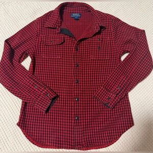 Preowned PoloRalphLauren Boys Red/Black Buffalo Plaid Button Down Shirt M 10-12